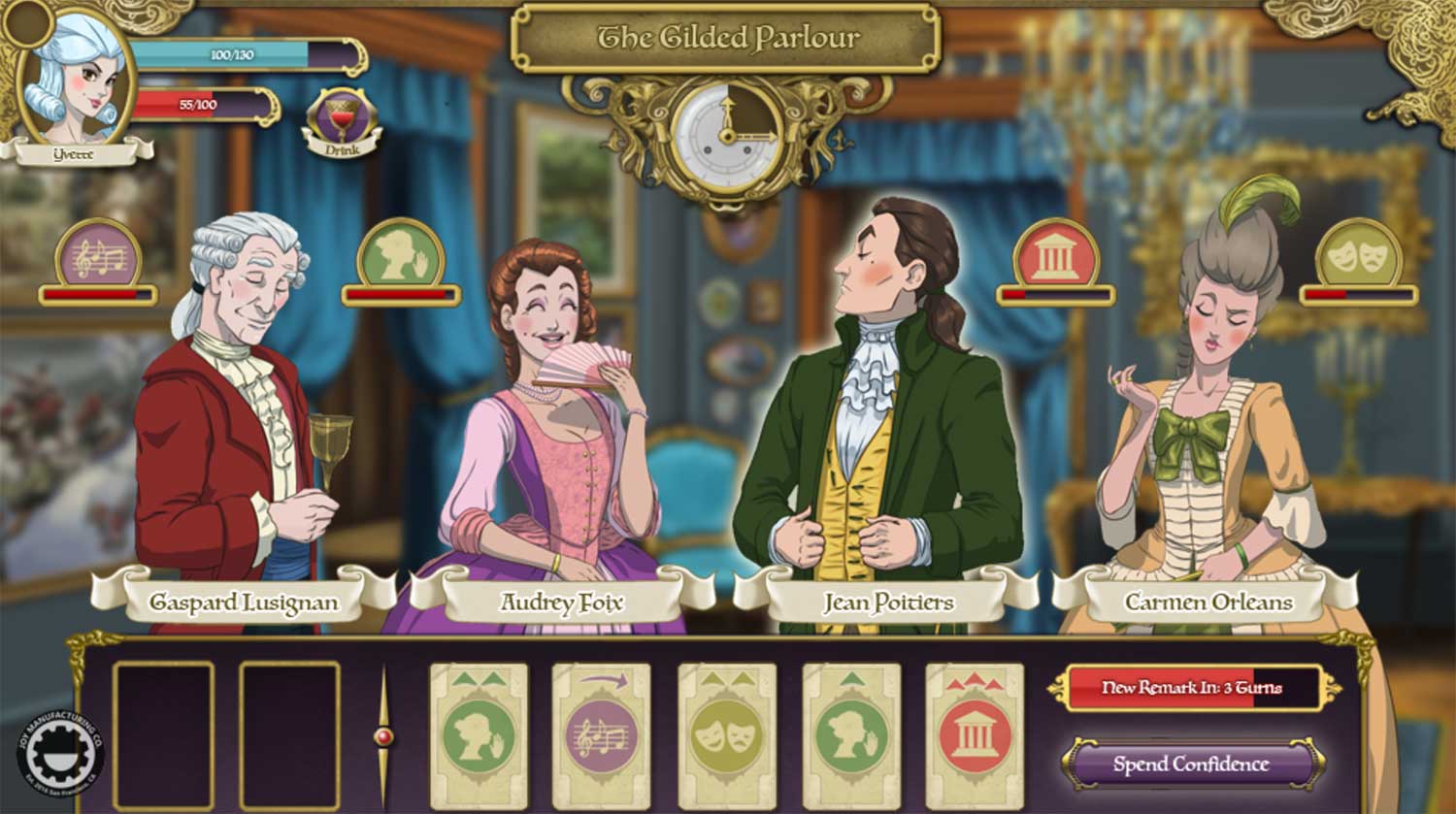 A Minute in Power game of four characters dressed like French aristocrats screenshot