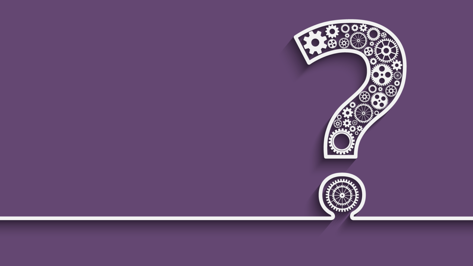 purple background with white question mark made of gears