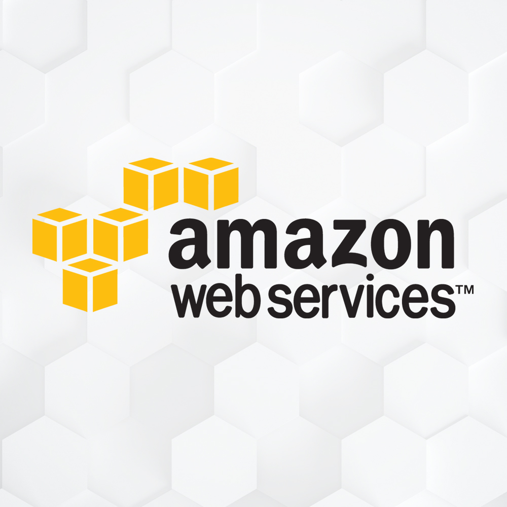 yellow cubes with black amazon web services text on a white hexagon background