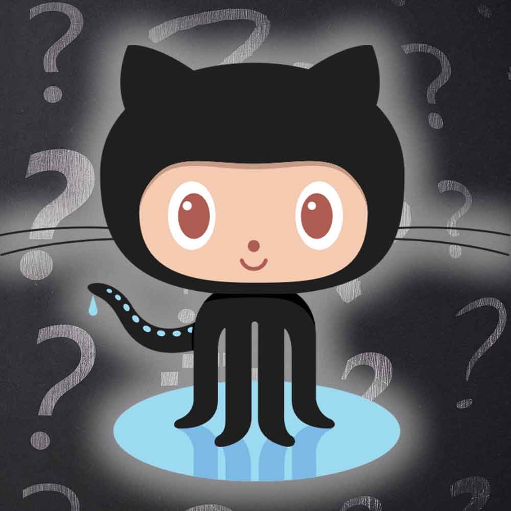 GitHub OctoCat on blue circle with questions marks in the background