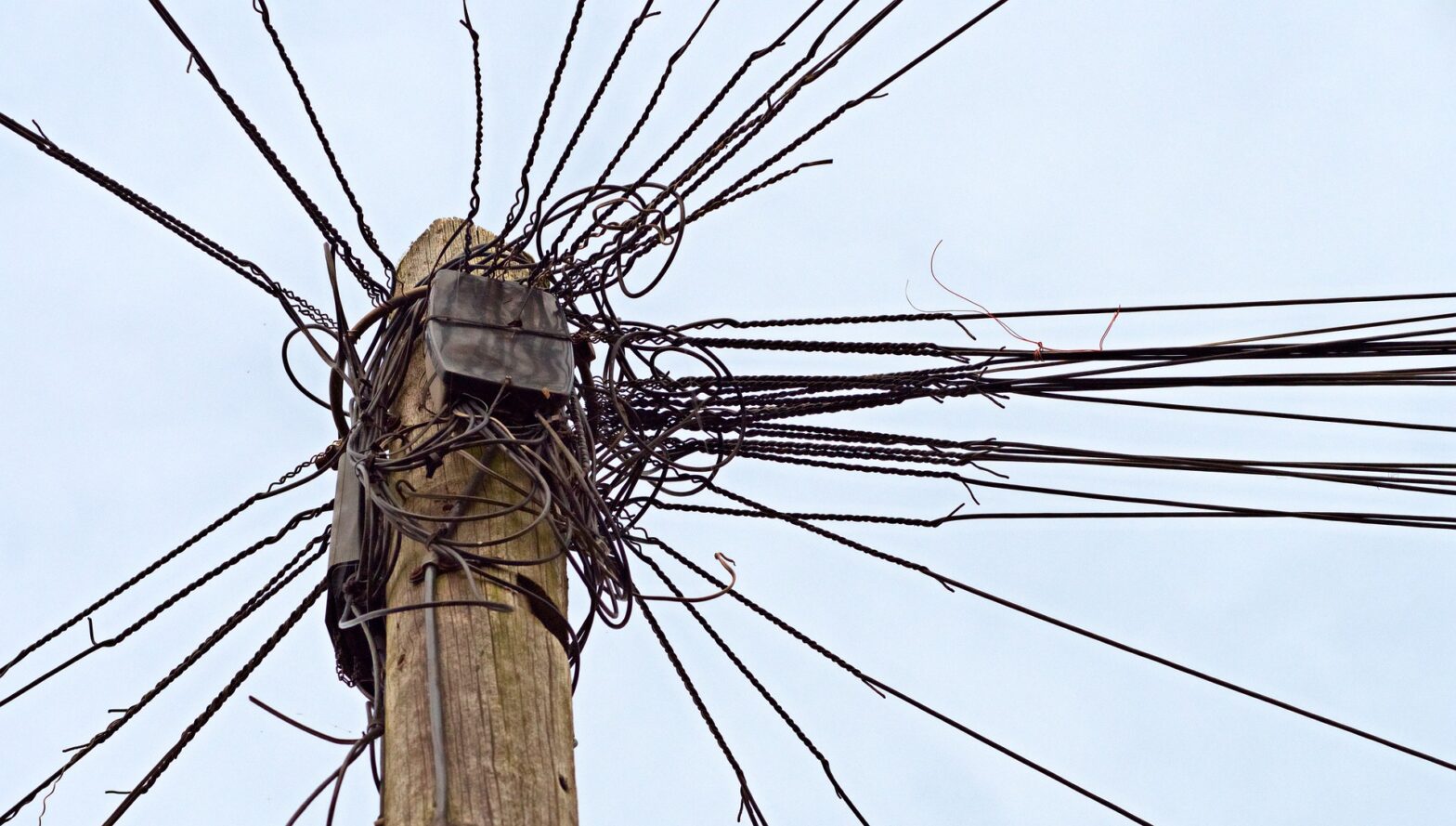 telephone pole top view with wires