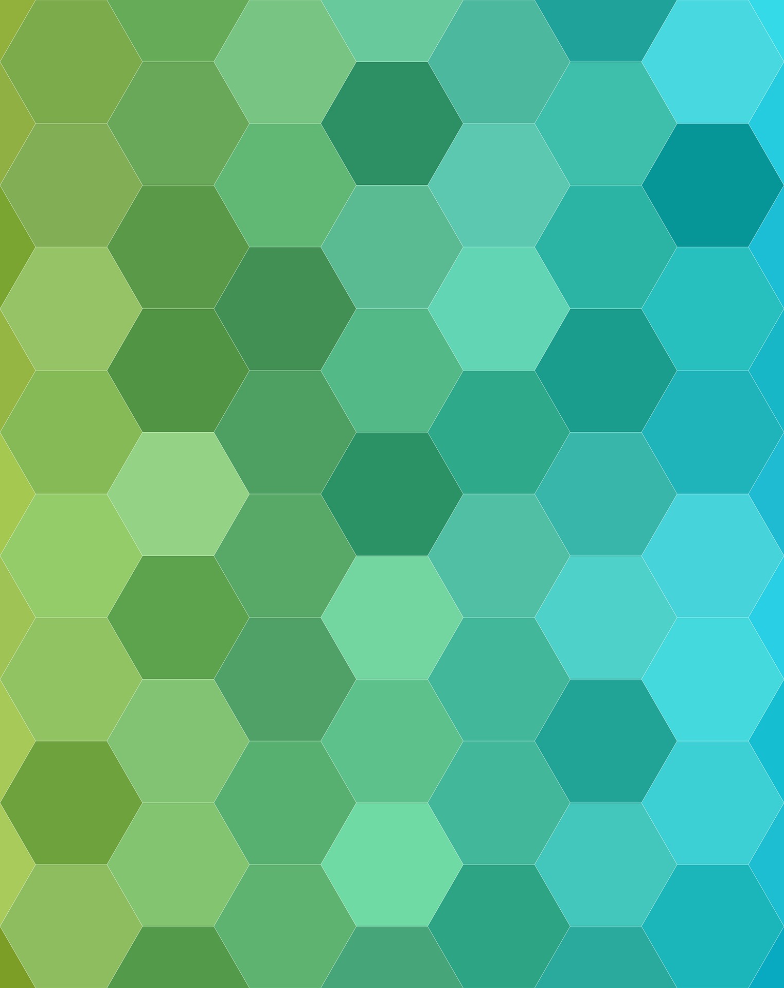 stacked hexagons in shades of blue and green